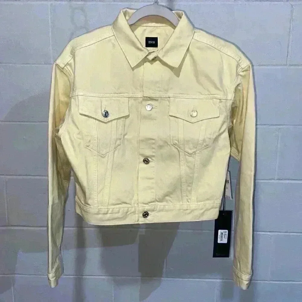 EDWIN Anthropologie Womens SIA‎ Denim Jacket M Lemonade 80s Cropped Colorful NWT
